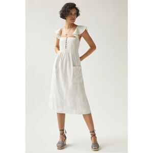 NEW Anthropologie Pilcro White Flutter Sleeve Gathered Waist Midi Dress Large